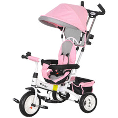 6 in 1 Toddler Tricycle Stroller with Basket, Canopy, 5-point Safety Harness, for 12-60 Months, Grey