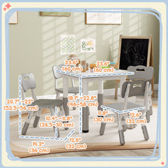 5 Pieces Toddler Table and Chair Set, Height Adjustable Activity Table and Chair Set for Nursery Classroom, Grey
