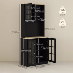 Kitchen Buffet with Hutch, Storage Pantry with 3 Cabinets, 2 Open Shelves and Large Countertop, Black