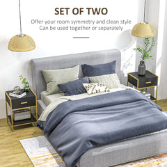Nightstand Set of 2, Modern Bedside Table with Drawer and Shelf, Bedside Cabinets for Bedroom, White