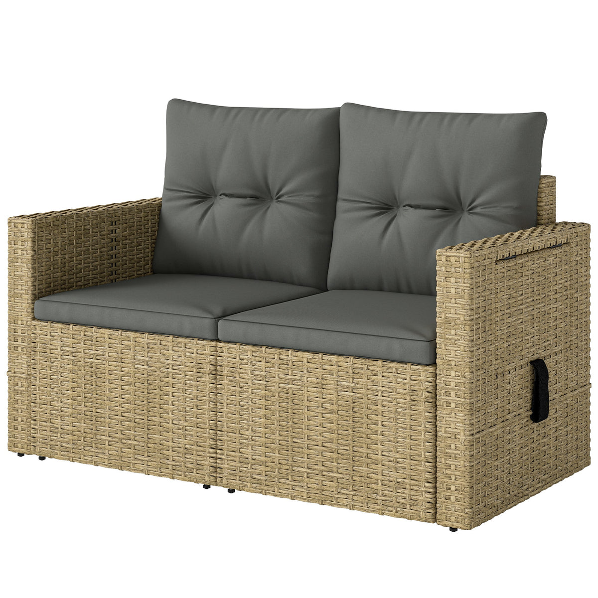 Wicker Outdoor Sofa with Side Trays, Rattan Patio Loveseat with Cushions for Garden Balcony, Light Grey