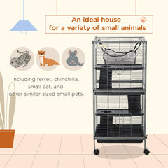 4-Tier Rolling Small Animal Cage, Deluxe Ferret Cage for Mink Chinchilla Kitten Rabbit