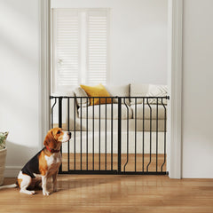 30"- 45" Easy Install Pet Gate w/ Door & Double Locking System, Extra Wide Dog Gate for Stairs, Hallways, White