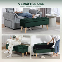 Storage Ottoman with Lid, Velvet Upholstered Storage Bench with Wood Legs for Living Room, Black