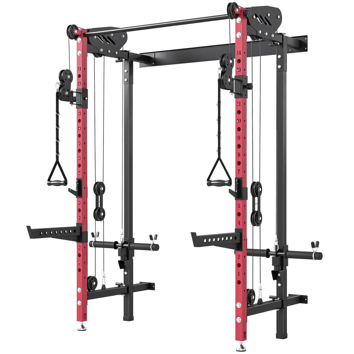 Foldable Power Cage, Space-Saving Power Rack with Pull-Up Bar, Cable Pulley System, 1540 lbs Capacity