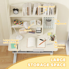 Kids Desk Height Adjustable with Tilted Desktop, Storage, Drawer, Pegboard, for 3-12 Years