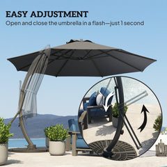 11FT Patio Umbrella, Cantilever Umbrella with 8 Ribs, 360° Rotation, Easy Adjustment for Garden, Deck, UPF 50+, Grey