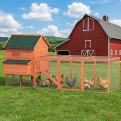 137" Wooden Chicken Coop with Chicken Run, Nesting Box, Dark Grey
