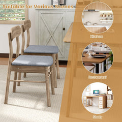 Set of 4 Mid Century Dining Chairs, Weathered Oak Rubber Wood with Blue Grey Fabric Seats
