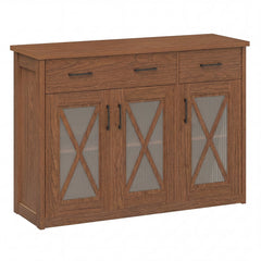 Farmhouse Buffet Sideboard 3-Door Kitchen Storage Cabinet with 2 Drawers-Brown