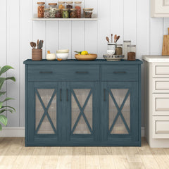 Farmhouse Buffet Sideboard 3-Door Kitchen Storage Cabinet with 2 Drawers-Turquoise