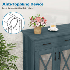 Farmhouse Buffet Sideboard 3-Door Kitchen Storage Cabinet with 2 Drawers-Turquoise