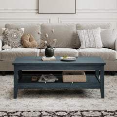 Farmhouse Coffee Table Rustic Cocktail Center Table with Thickened Tabletop-Blue