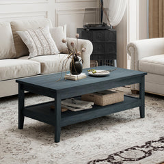 Farmhouse Coffee Table Rustic Cocktail Center Table with Thickened Tabletop-Blue
