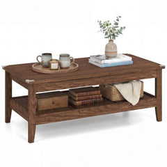 Farmhouse Coffee Table Rustic Cocktail Center Table with Thickened Tabletop-Walnut