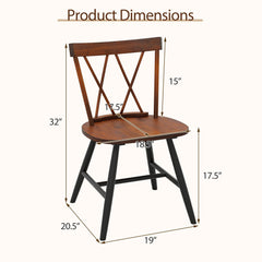 Set of 2 Farmhouse Double Cross Back Dining Chairs, Dark Brown Rubber Wood Seat and Back with Black Legs