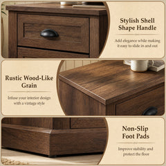 Farmhouse Nightstand with 2 Drawers & Storage for Living Room Bedroom-Brown