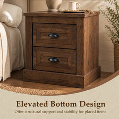 Farmhouse Nightstand with 2 Drawers & Storage for Living Room Bedroom-Brown
