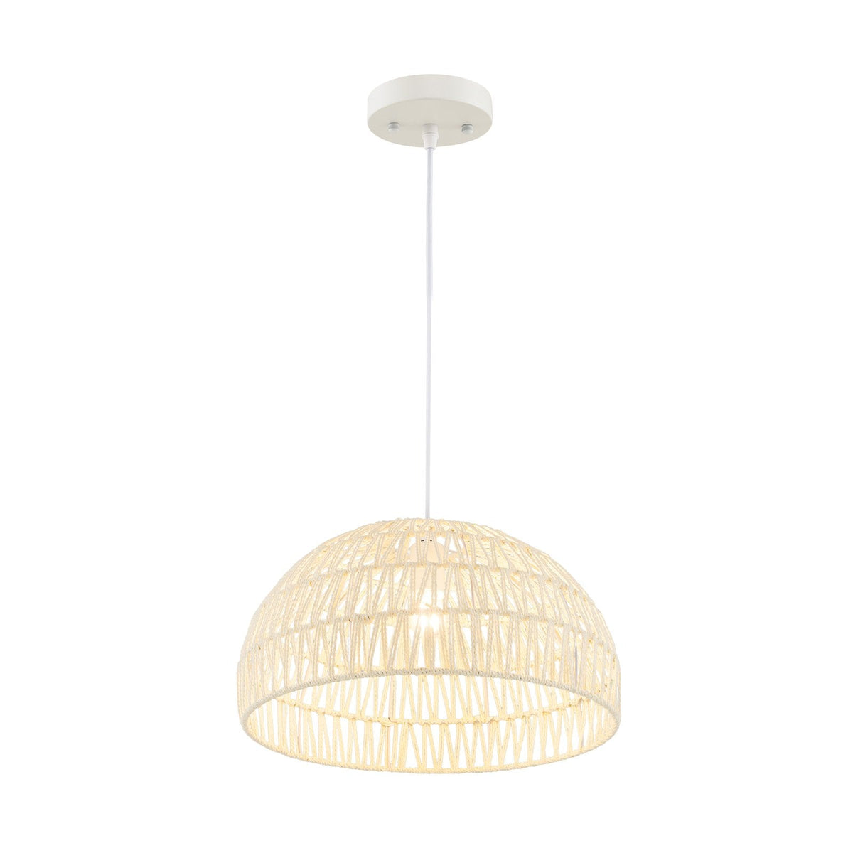 Farmhouse Rattan Pendant Lights with Adjustable Hanging Rope-Beige