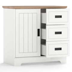 Farmhouse Sideboard Buffet Cabinet Kitchen Pantry with Sliding Doors-White