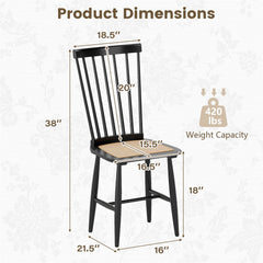 Set of 2 Black Windsor Dining Chairs with Woven PE Rattan Seats, Solid Rubber Wood, 420 lb