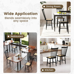 Set of 2 Black Windsor Dining Chairs with Woven PE Rattan Seats, Solid Rubber Wood, 420 lb