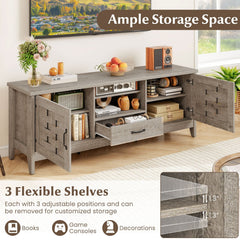 Farmhouse TV Stand for 65 Inch TVs with 2 Woven Accent Doors and 3 Adjustable Shelves-Oak