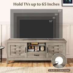 Farmhouse TV Stand for 65 Inch TVs with 2 Woven Accent Doors and 3 Adjustable Shelves-Oak
