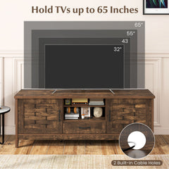 Farmhouse TV Stand for 65 Inch TVs with 2 Woven Accent Doors and 3 Adjustable Shelves-Rustic Brown