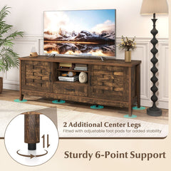 Farmhouse TV Stand for 65 Inch TVs with 2 Woven Accent Doors and 3 Adjustable Shelves-Rustic Brown