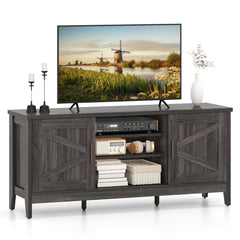 Farmhouse TV Stand for TVs up to 65 Inch Entertainment Center with 2 Storage Cabinets-Gray