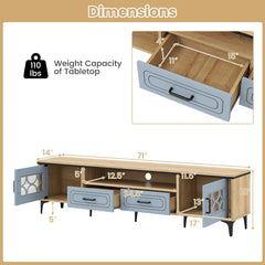 Farmhouse TV Stand for TVs up to 80 Inch with 2 Drawers-Oak and Gray