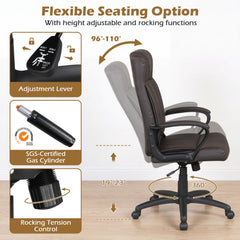 Faux Leather Office Chair Computer Desk Chair with Rocking Function-Brown