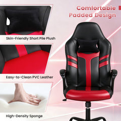 Faux Leather Upholstered Office Chair with Removable Head Pillow and Rocking Function-Red