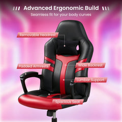 Faux Leather Upholstered Office Chair with Removable Head Pillow and Rocking Function-Red