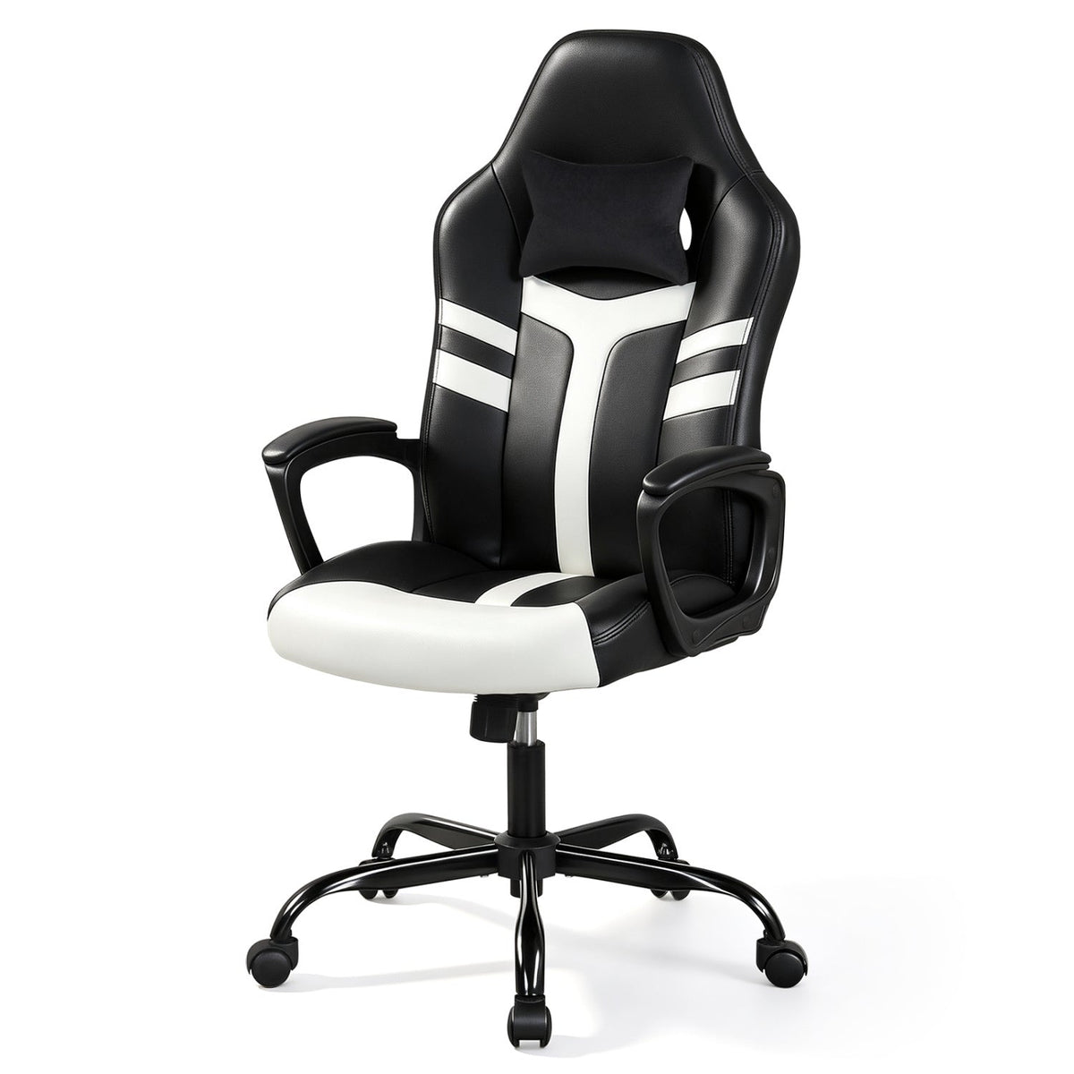 Faux Leather Upholstered Office Chair with Removable Head Pillow and Rocking Function-White