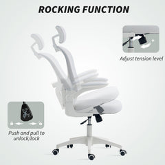 Office Chair, Mesh Computer Desk Chair with Adjustable Headrest, 4D Lumbar Support, Flip-up Arm, Grey