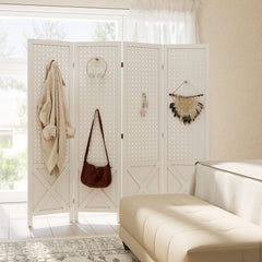 4.7' 3 Panel Wooden Room Divider with Pegboard Display, Folding Privacy Screen for Home Office, Natural