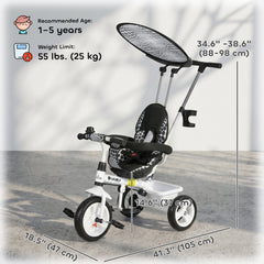 6 in 1 Kids Tricycle with Removable Handlebar and Canopy, Navy Blue