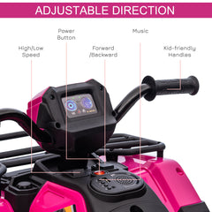 12V Kids ATV Quad, 4 Wheeler Battery Powered Electric Vehicle with Music MP3, Headlights, High Low Speed, Treaded Tires, for Boys and Girls Ages 37-60 Months, Pink