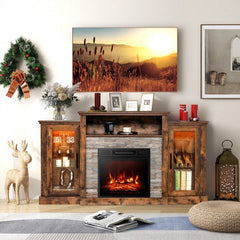 Fireplace TV Stand with 16-Color Led Lights for TVs up to 65 Inch-Brown
