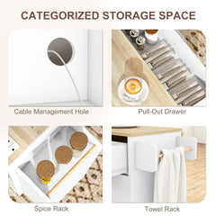 Kitchen Island with Storage, Rolling Kitchen Cart with Foldable Drop Leaf, Power Outlet and USB Ports, Black