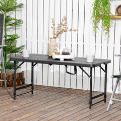 Foldable Patio Dining Table for 4, Height Adjustable Outdoor Table for Garden Lawn Backyard, Dark Grey