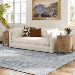 Flip Top End Table with Charging Station, USB Ports and Drawer, Natural