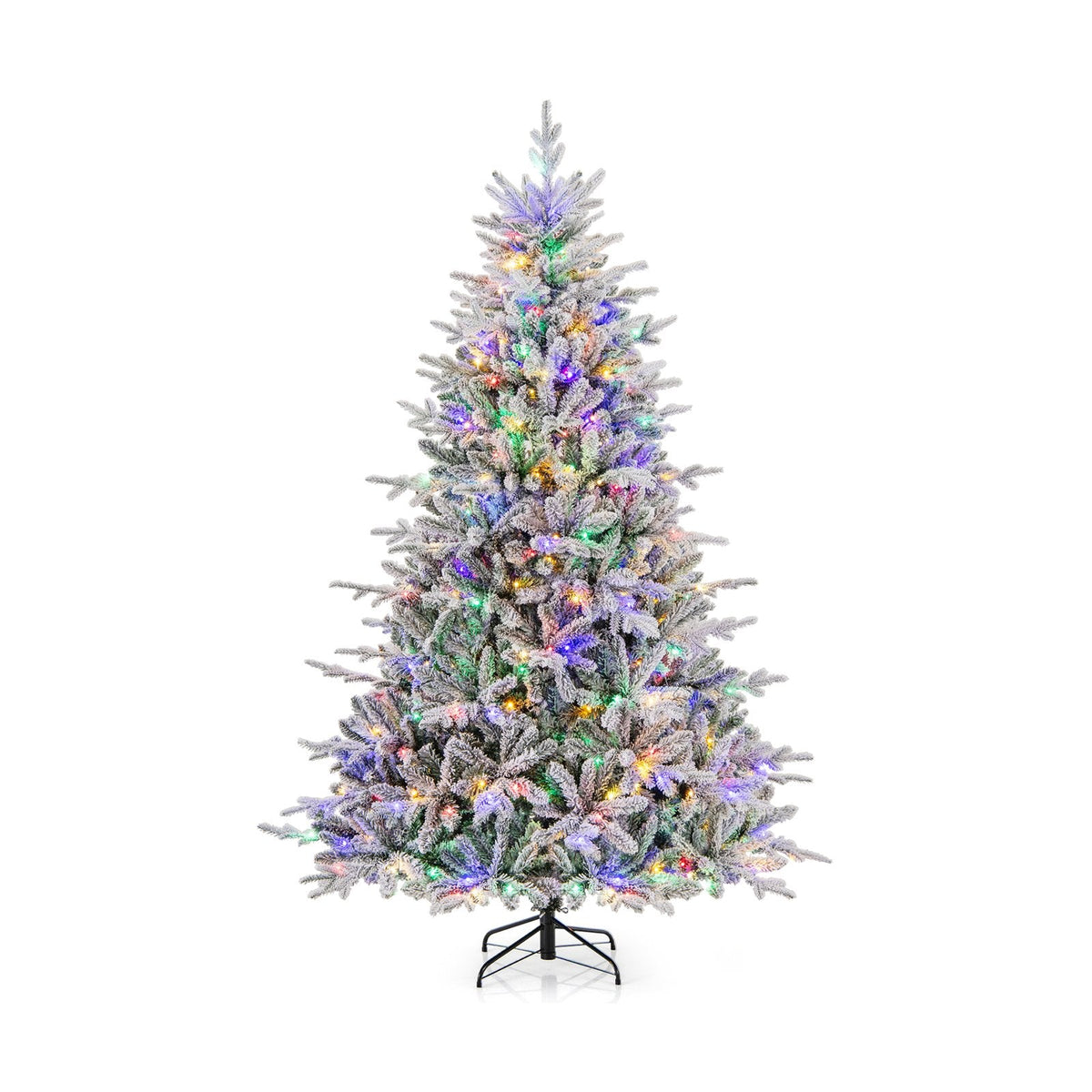 7 FT Snow Flocked Pre-Lit Christmas Tree, 1164 PE and PVC Tips, 350 Multicolour LEDs, 8 Modes