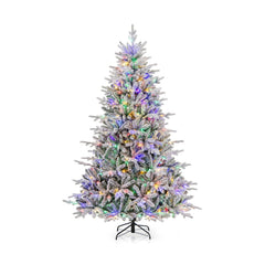 7 FT Snow Flocked Pre-Lit Christmas Tree, 1164 PE and PVC Tips, 350 Multicolour LEDs, 8 Modes