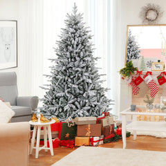 7 FT Snow Flocked Pre-Lit Christmas Tree, 1164 PE and PVC Tips, 350 Multicolour LEDs, 8 Modes