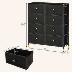 Floor Dresser Storage Organizer with 5/6/8 Drawers with Fabric Bins and Metal Frame-8-Drawer