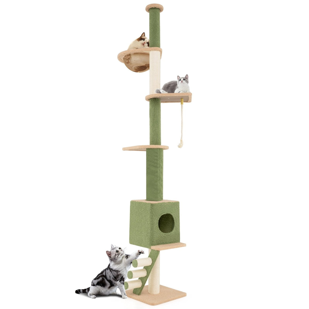 Floor to Ceiling Cat Tree 86 to 99.5 Inches with a Crank Handle and Capsule