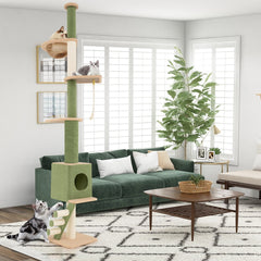 Floor to Ceiling Cat Tree 86 to 99.5 Inches with a Crank Handle and Capsule